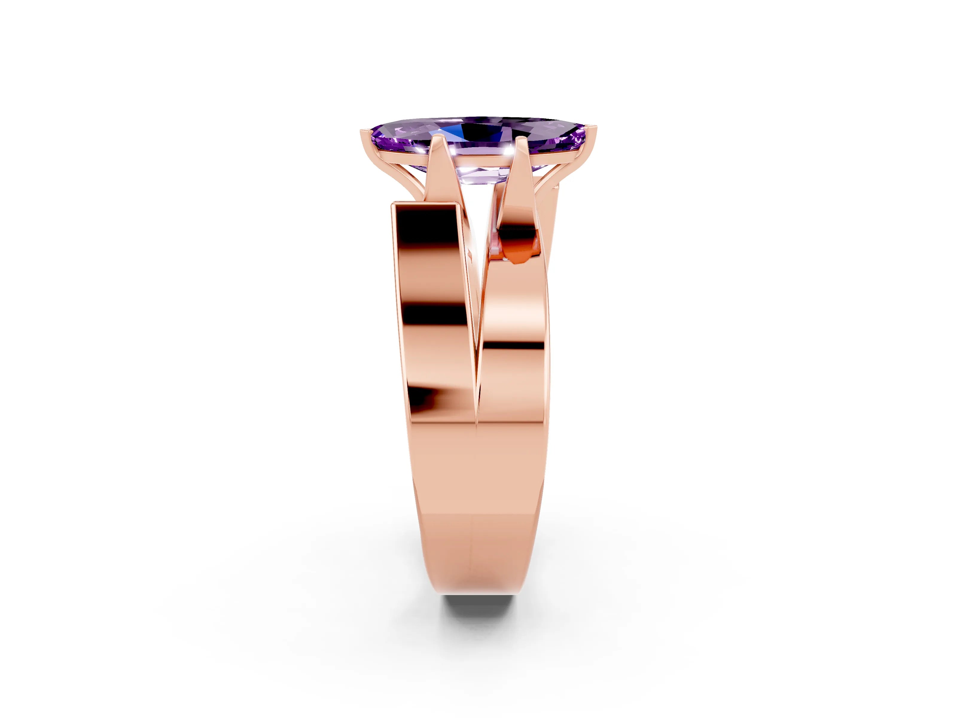 Rose gold Modern Tension Set Marquise Cut Amethyst Solitaire Wide Band Ring_2