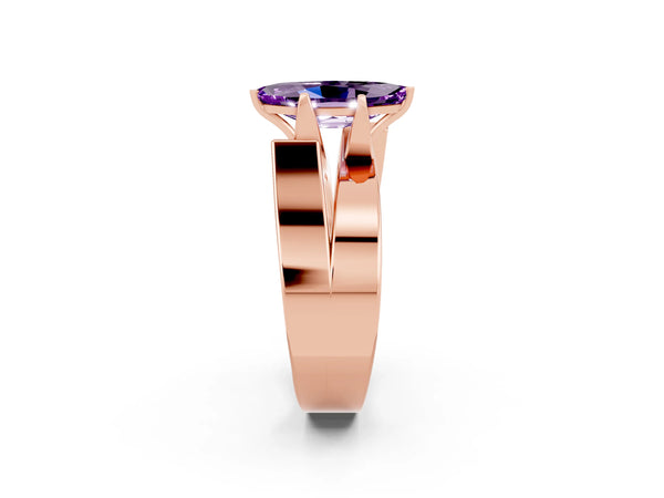 Rose gold Modern Tension Set Marquise Cut Amethyst Solitaire Wide Band Ring