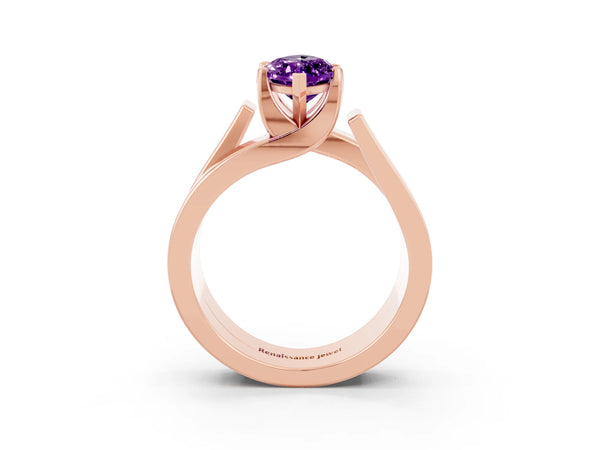 Rose gold Modern Tension Set Marquise Cut Amethyst Solitaire Wide Band Ring