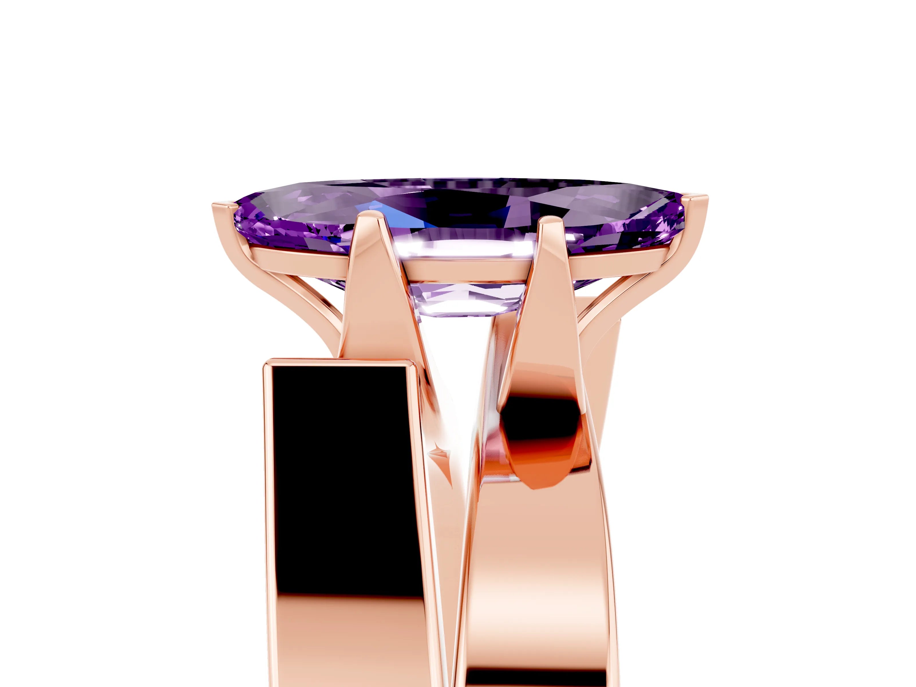 Rose gold Modern Tension Set Marquise Cut Amethyst Solitaire Wide Band Ring_5
