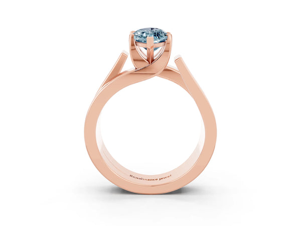 Rose gold Modern Tension Set Marquise Cut Aquamarine Solitaire Wide Band Ring