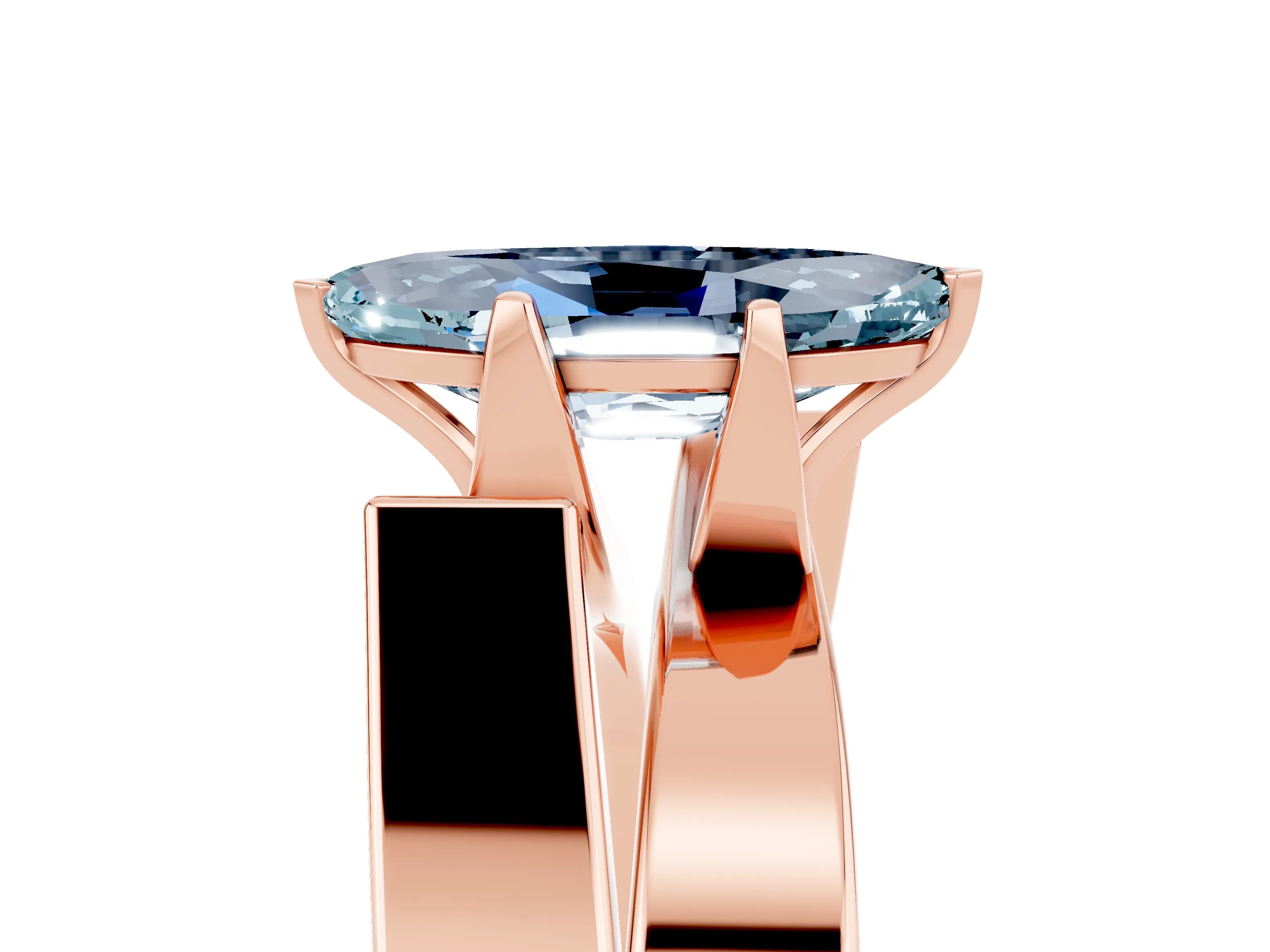 Rose gold Modern Tension Set Marquise Cut Aquamarine Solitaire Wide Band Ring_5