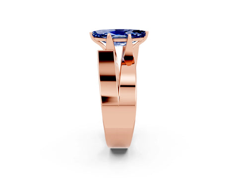 Rose gold Modern Tension Set Marquise Cut Blue Sapphire Solitaire Wide Band Ring_2