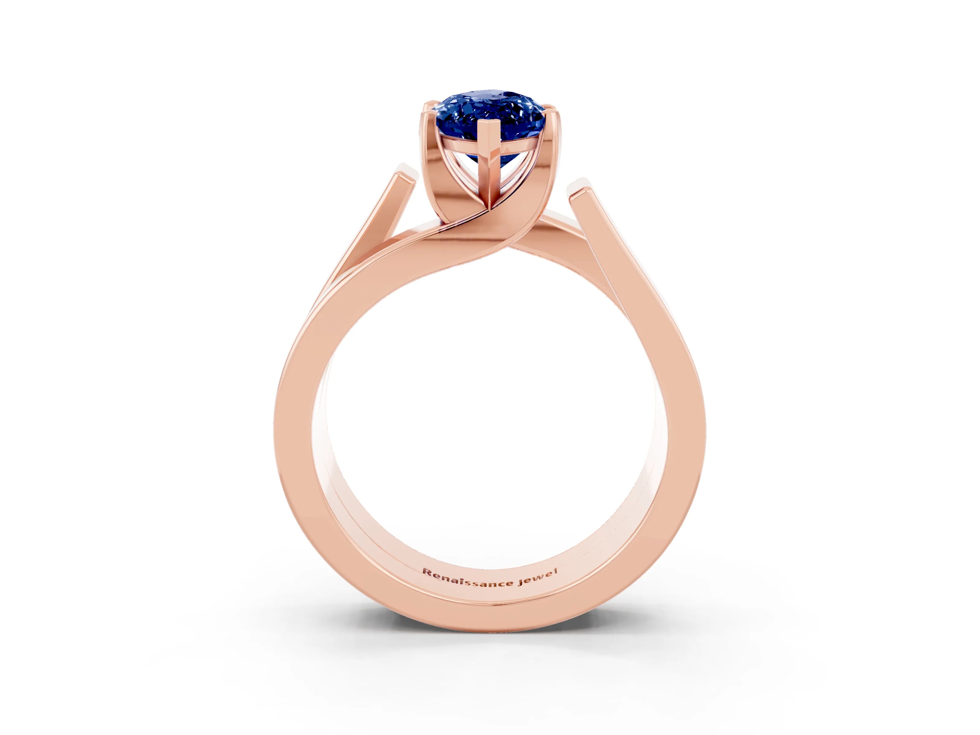Rose gold Modern Tension Set Marquise Cut Blue Sapphire Solitaire Wide Band Ring_3