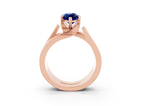 Rose gold Modern Tension Set Marquise Cut Blue Sapphire Solitaire Wide Band Ring_3