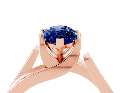 Rose gold Modern Tension Set Marquise Cut Blue Sapphire Solitaire Wide Band Ring_4
