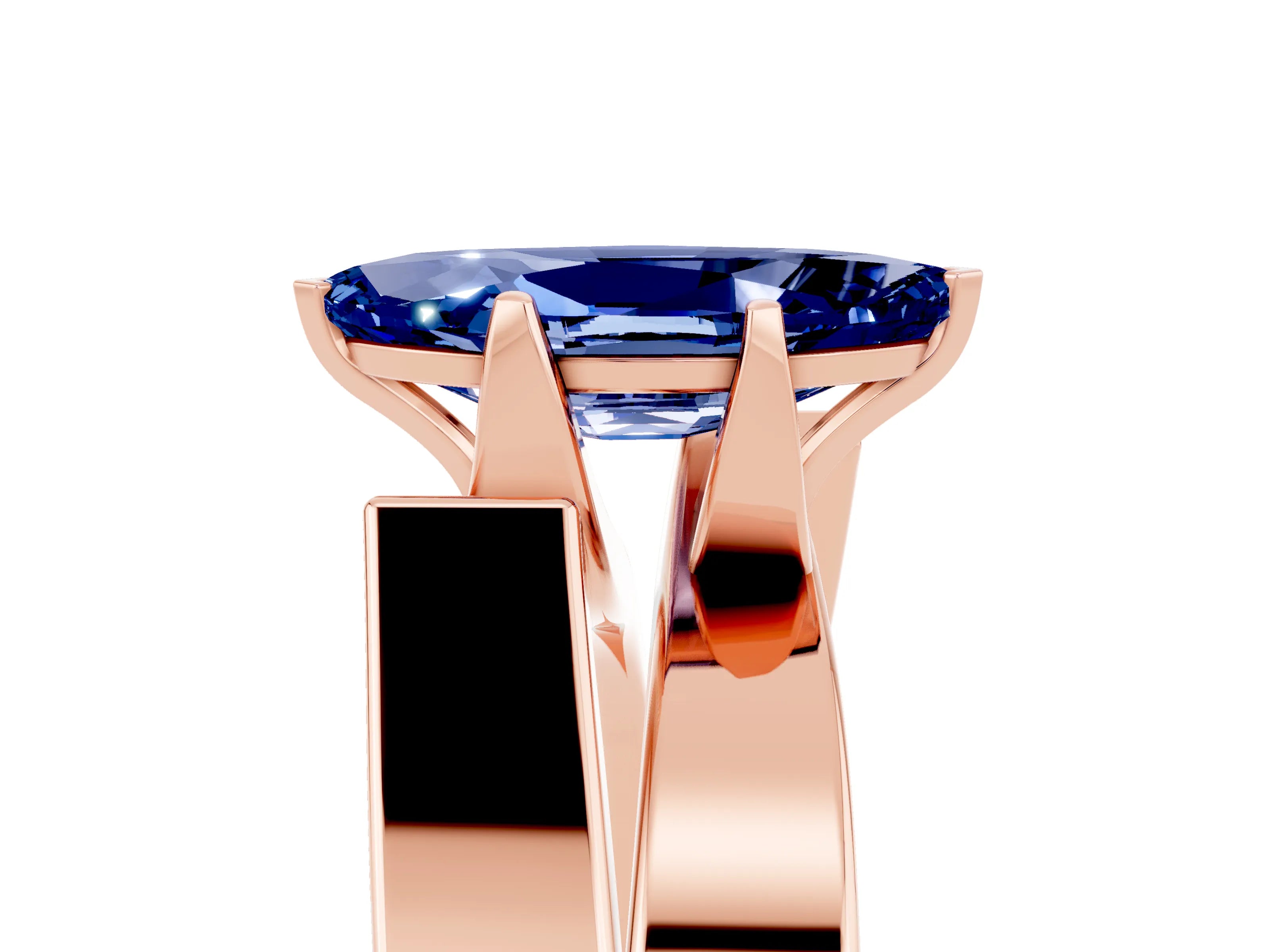 Rose gold Modern Tension Set Marquise Cut Blue Sapphire Solitaire Wide Band Ring_5