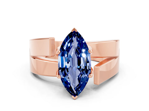 Rose gold Modern Tension Set Marquise Cut Blue Sapphire Solitaire Wide Band Ring