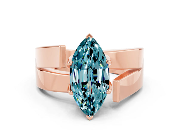 Rose gold Modern Tension Set Marquise Cut Blue Topaz Solitaire Wide Band Ring