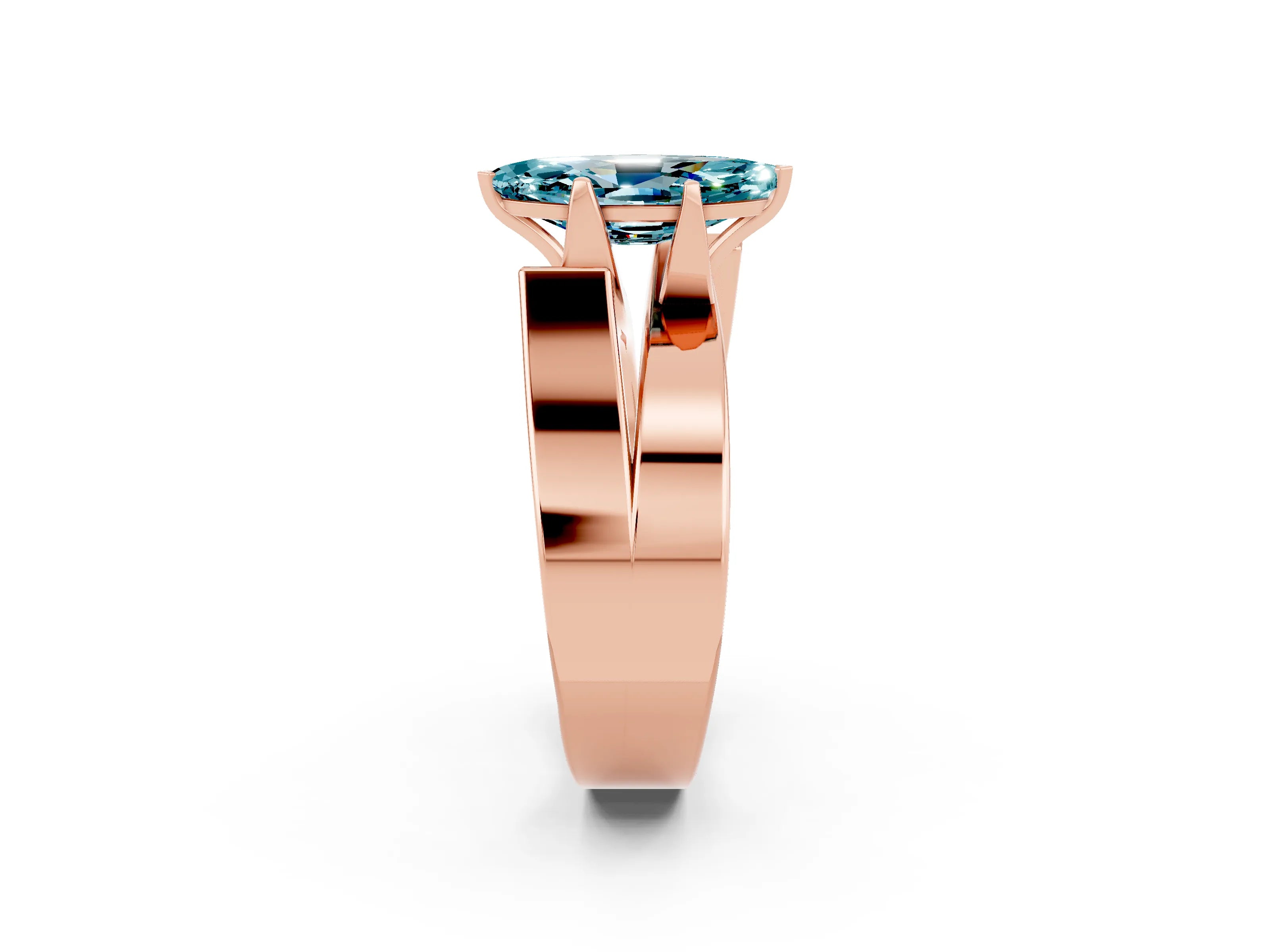 Rose gold Modern Tension Set Marquise Cut Blue Topaz Solitaire Wide Band Ring_2