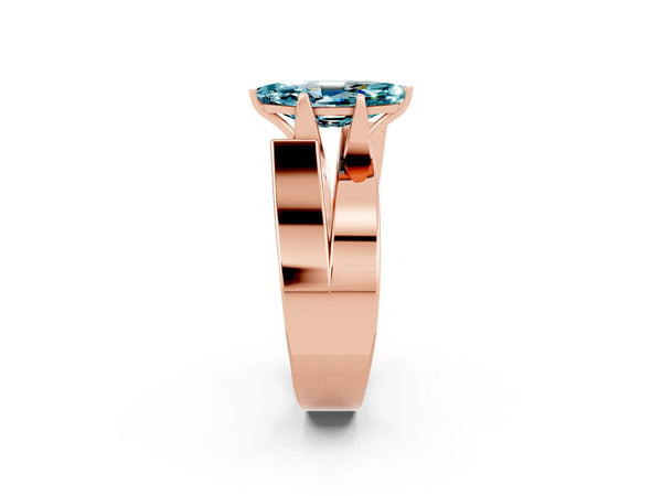 Rose gold Modern Tension Set Marquise Cut Blue Topaz Solitaire Wide Band Ring