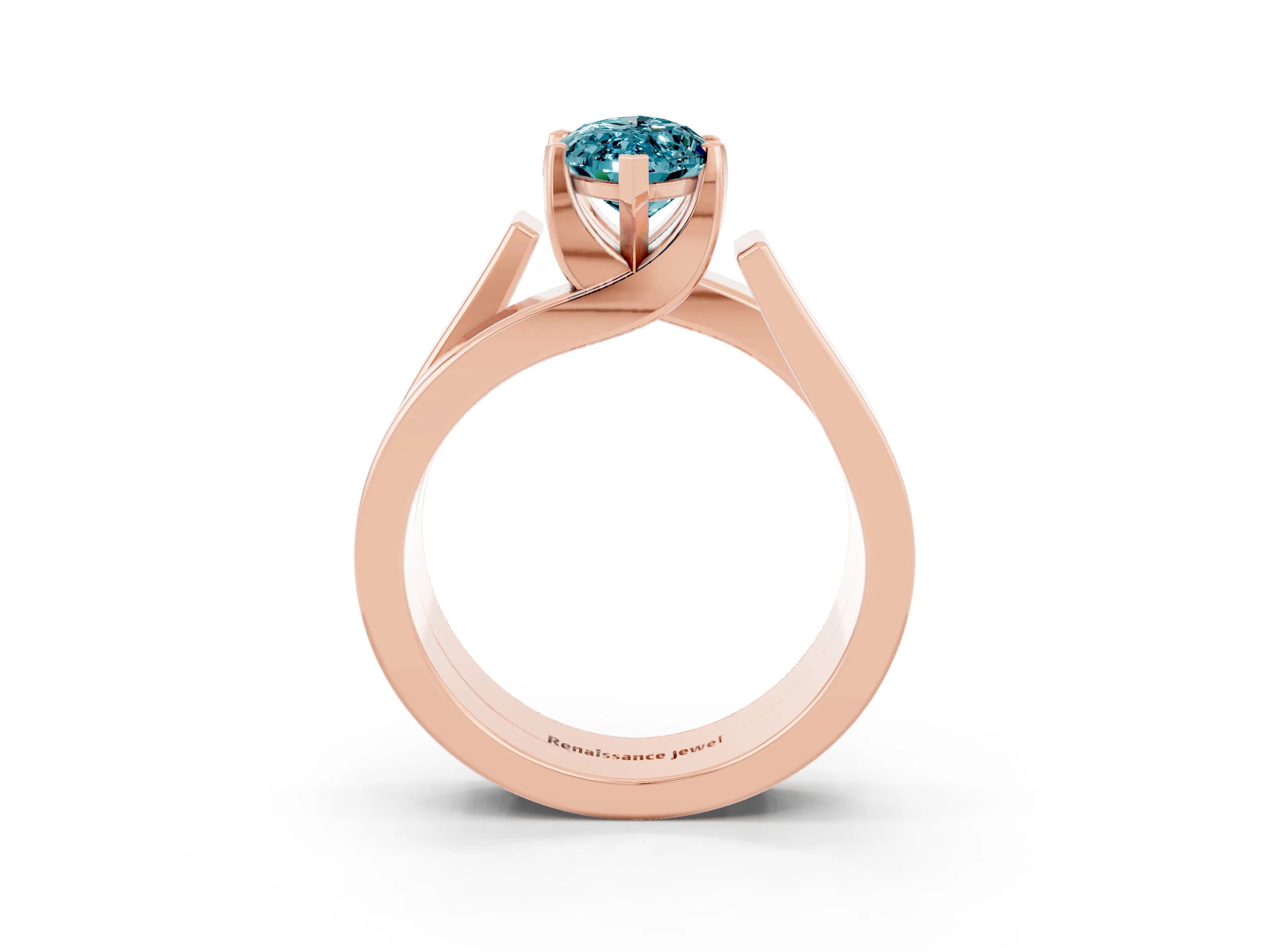 Rose gold Modern Tension Set Marquise Cut Blue Topaz Solitaire Wide Band Ring_3