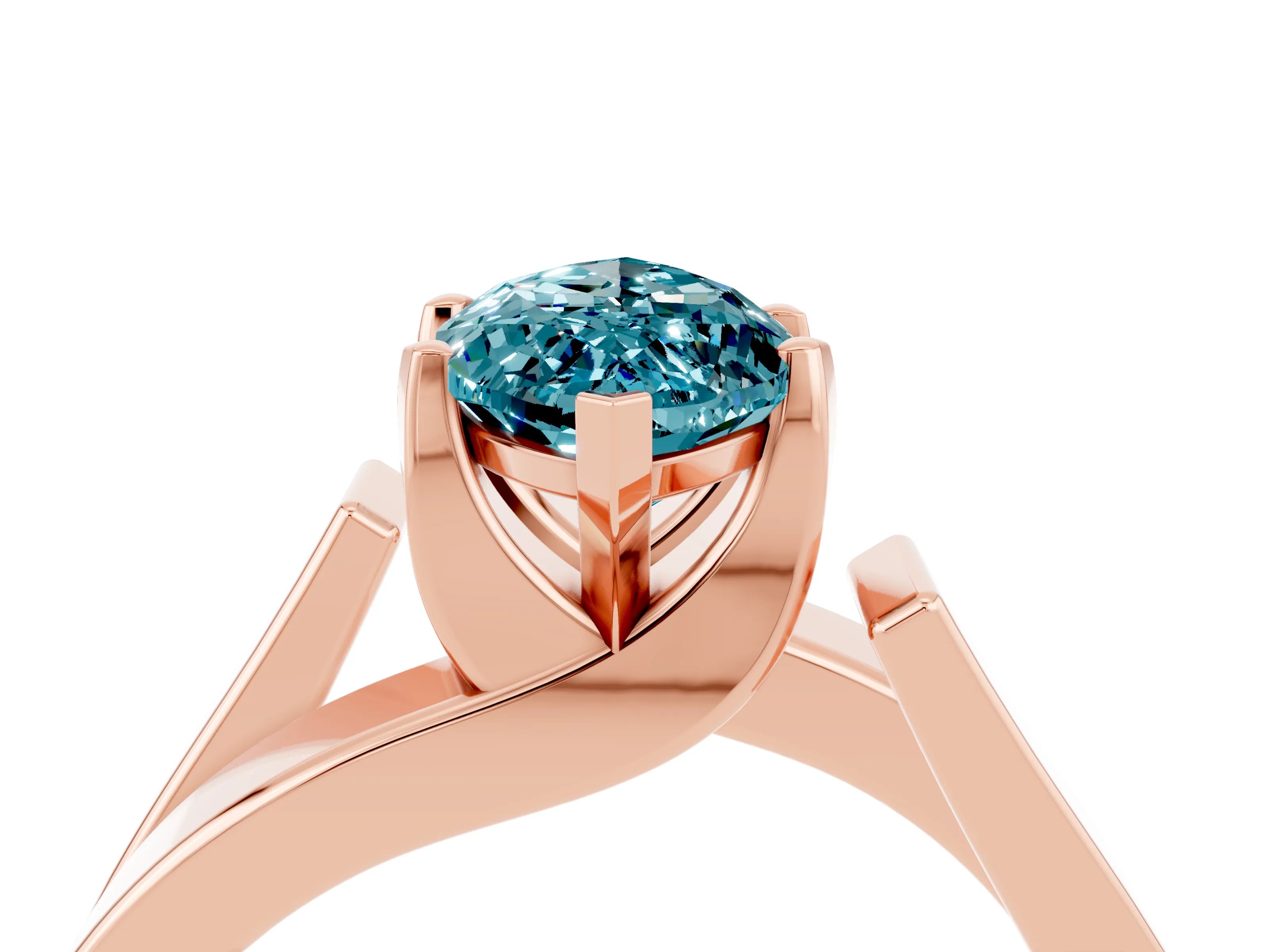 Rose gold Modern Tension Set Marquise Cut Blue Topaz Solitaire Wide Band Ring_4
