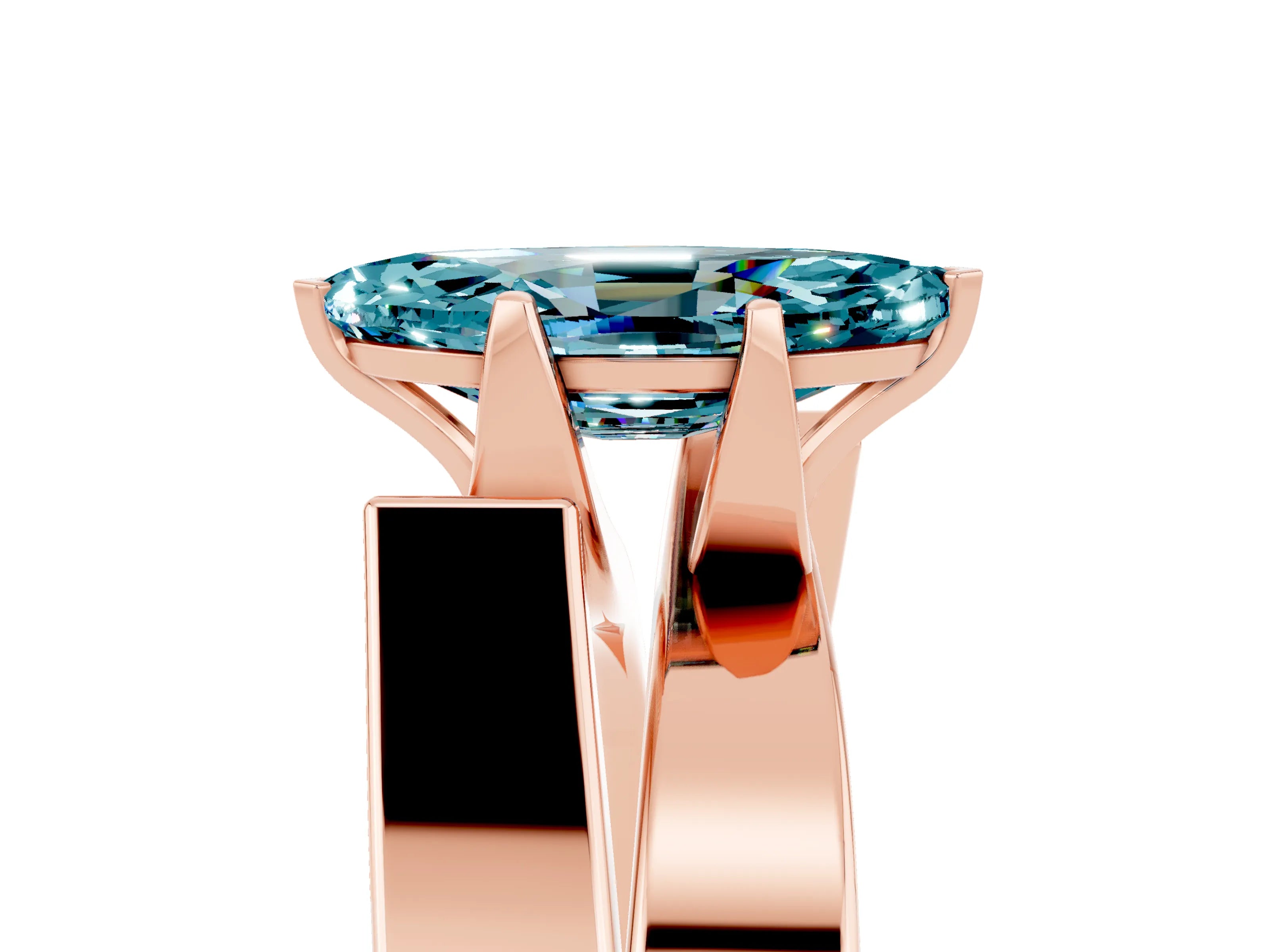 Rose gold Modern Tension Set Marquise Cut Blue Topaz Solitaire Wide Band Ring_5