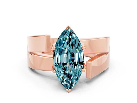 Rose gold Modern Tension Set Marquise Cut Blue Topaz Solitaire Wide Band Ring