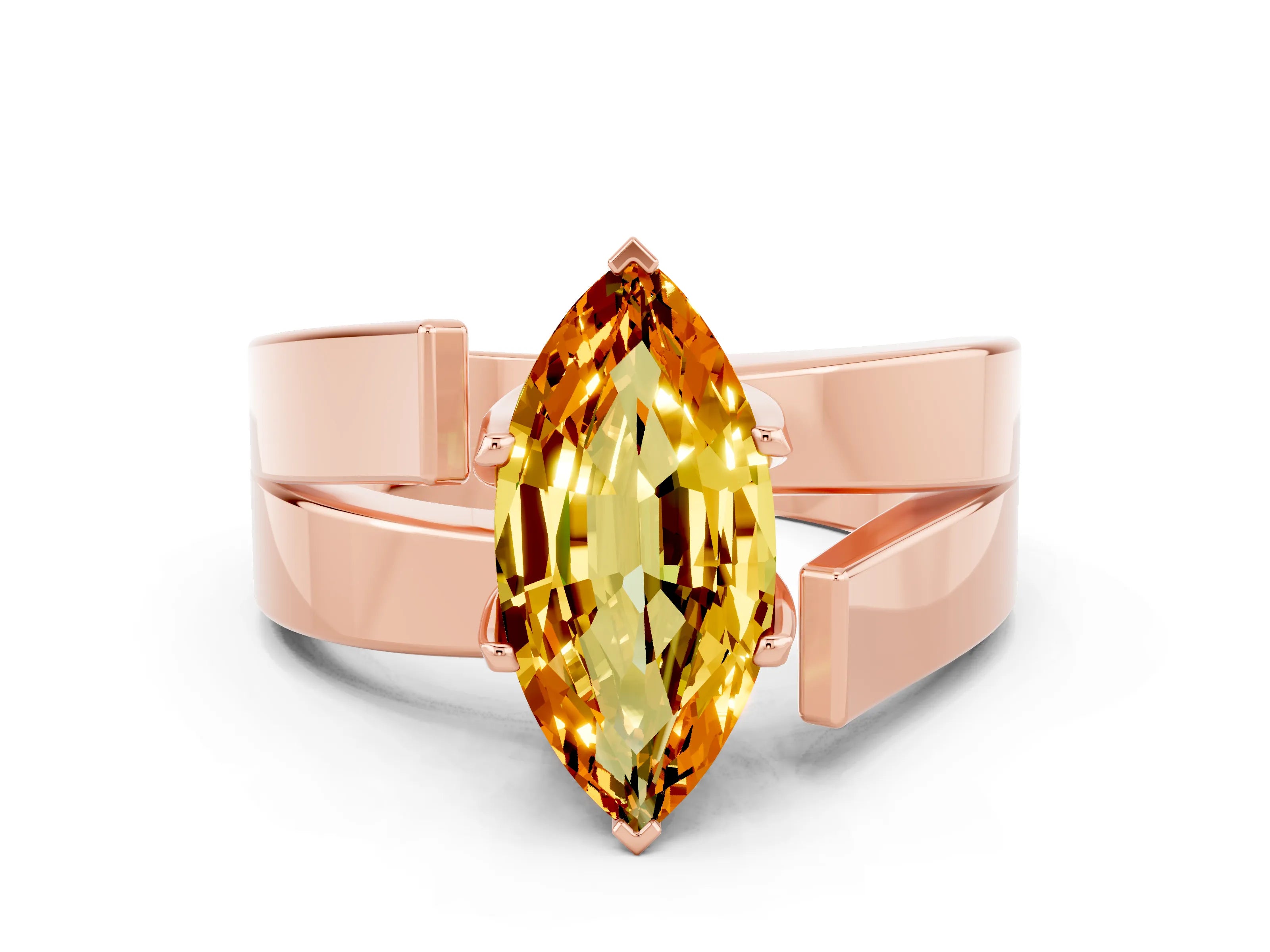 Rose gold Modern Tension Set Marquise Cut Citrine Solitaire Wide Band Ring
