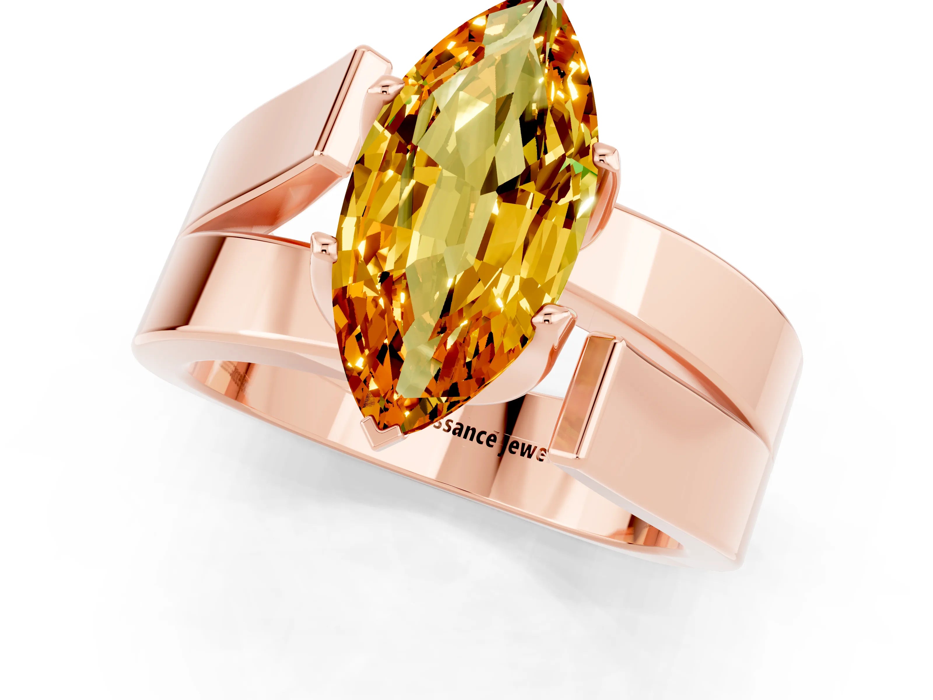 Rose gold Modern Tension Set Marquise Cut Citrine Solitaire Wide Band Ring_1