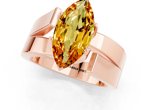 Rose gold Modern Tension Set Marquise Cut Citrine Solitaire Wide Band Ring_1