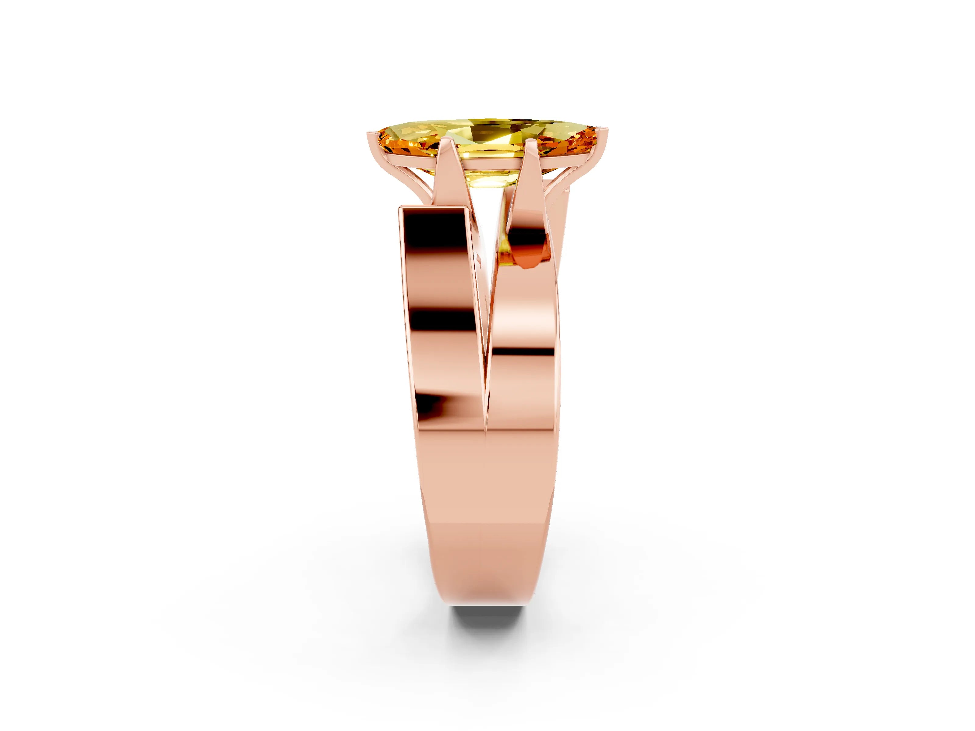 Rose gold Modern Tension Set Marquise Cut Citrine Solitaire Wide Band Ring_2