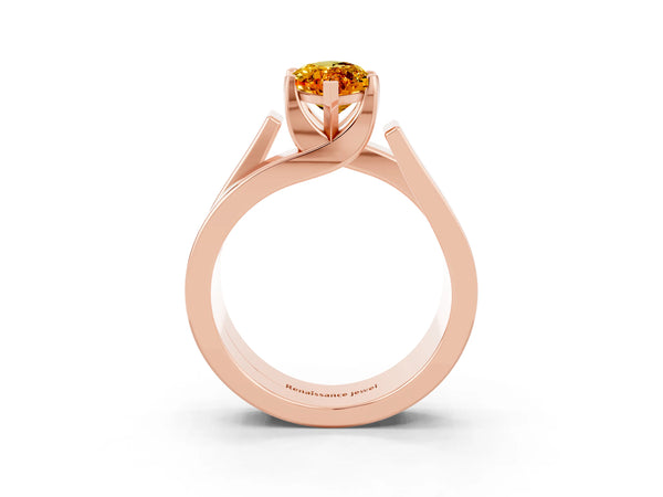 Rose gold Modern Tension Set Marquise Cut Citrine Solitaire Wide Band Ring