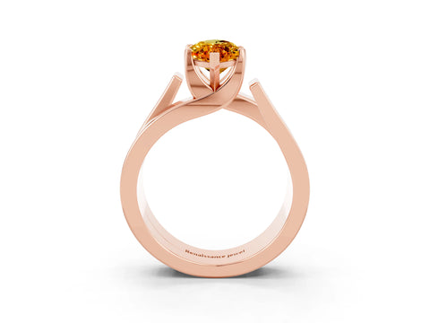 Rose gold Modern Tension Set Marquise Cut Citrine Solitaire Wide Band Ring_3