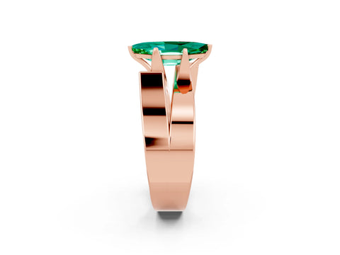 Rose gold Modern Tension Set Marquise Cut Emerald Solitaire Wide Band Ring_2