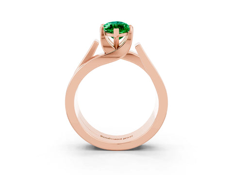 Rose gold Modern Tension Set Marquise Cut Emerald Solitaire Wide Band Ring_3