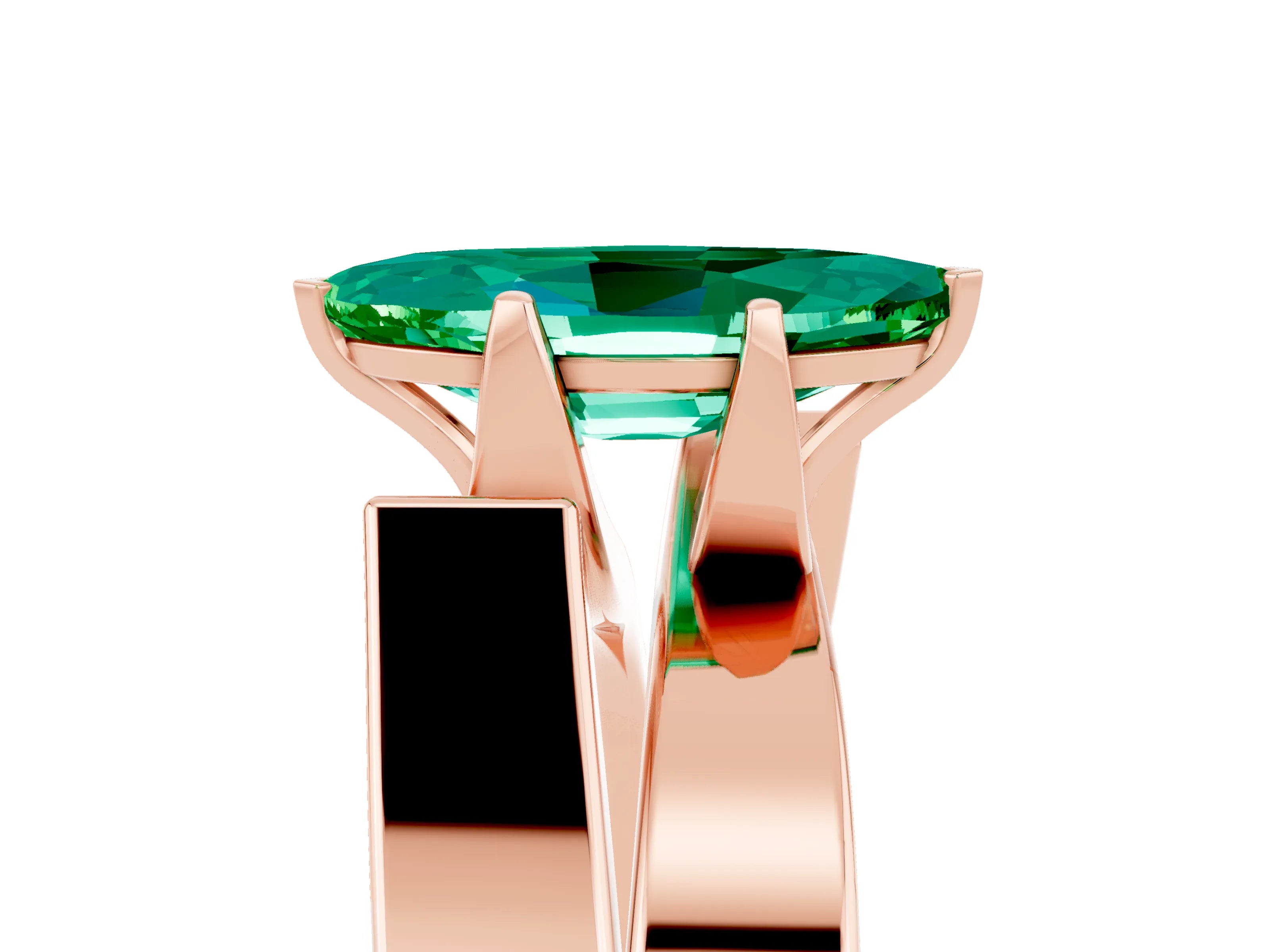 Rose gold Modern Tension Set Marquise Cut Emerald Solitaire Wide Band Ring_5