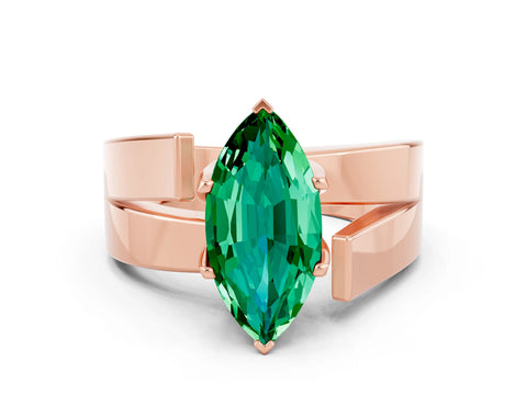 Rose gold Modern Tension Set Marquise Cut Emerald Solitaire Wide Band Ring