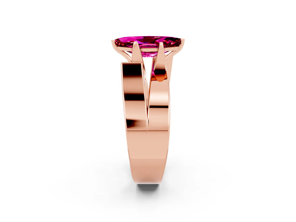 Rose gold Modern Tension Set Marquise Cut Garnet Solitaire Wide Band Ring