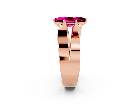 Rose gold Modern Tension Set Marquise Cut Garnet Solitaire Wide Band Ring_2