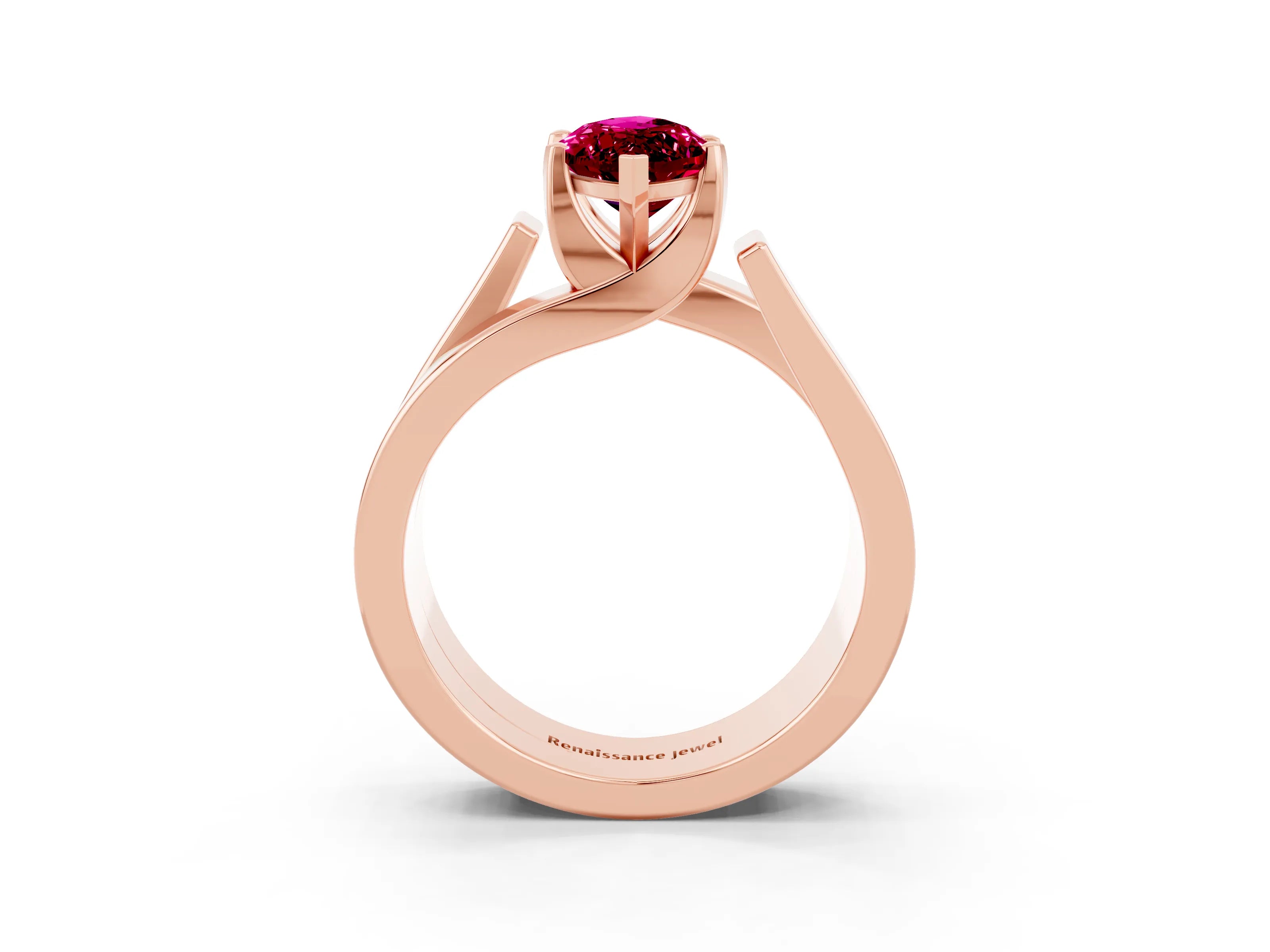 Rose gold Modern Tension Set Marquise Cut Garnet Solitaire Wide Band Ring_3