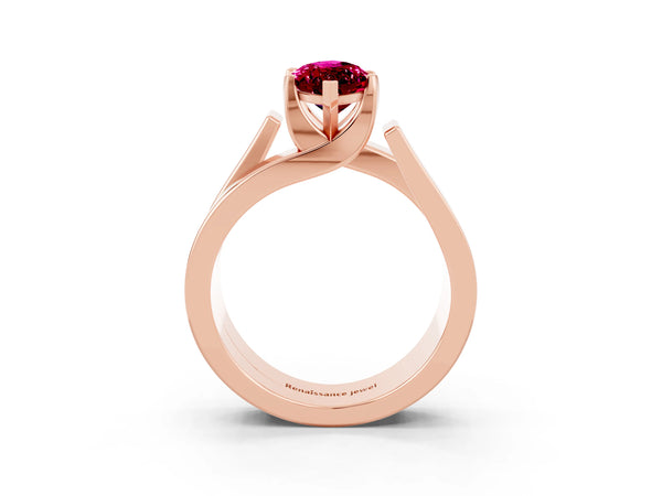 Rose gold Modern Tension Set Marquise Cut Garnet Solitaire Wide Band Ring