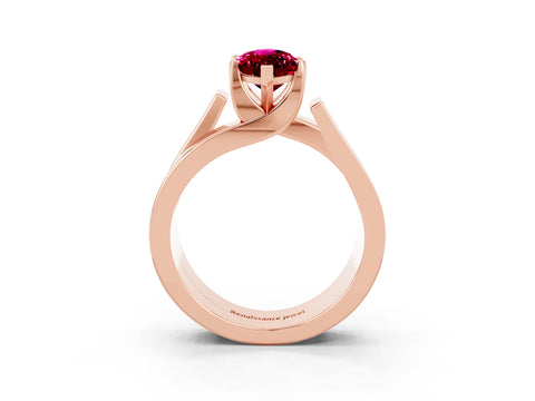 Rose gold Modern Tension Set Marquise Cut Garnet Solitaire Wide Band Ring_3