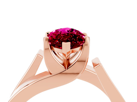 Rose gold Modern Tension Set Marquise Cut Garnet Solitaire Wide Band Ring_4