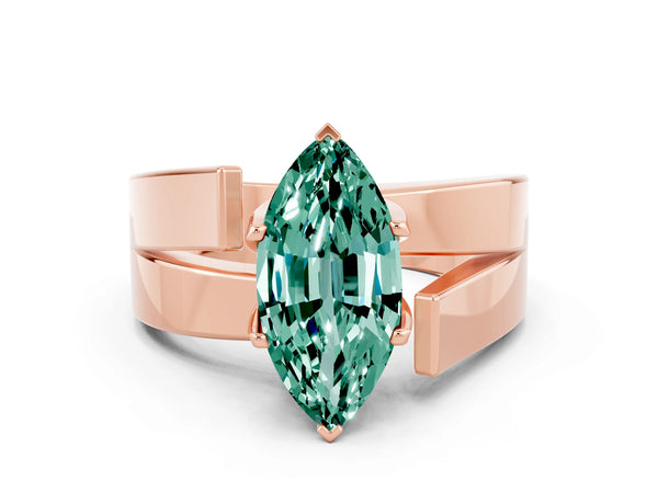 Rose gold Modern Tension Set Marquise Cut Green Sapphire Solitaire Wide Band Ring