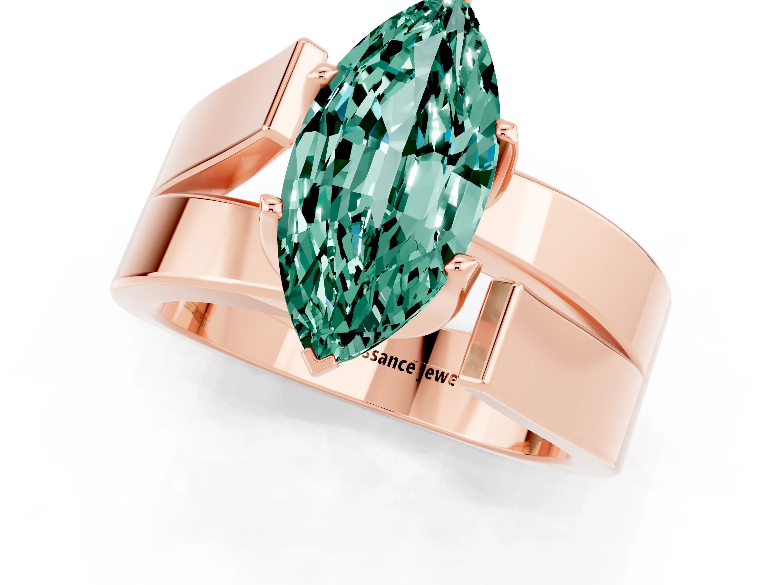 Rose gold Modern Tension Set Marquise Cut Green Sapphire Solitaire Wide Band Ring_1