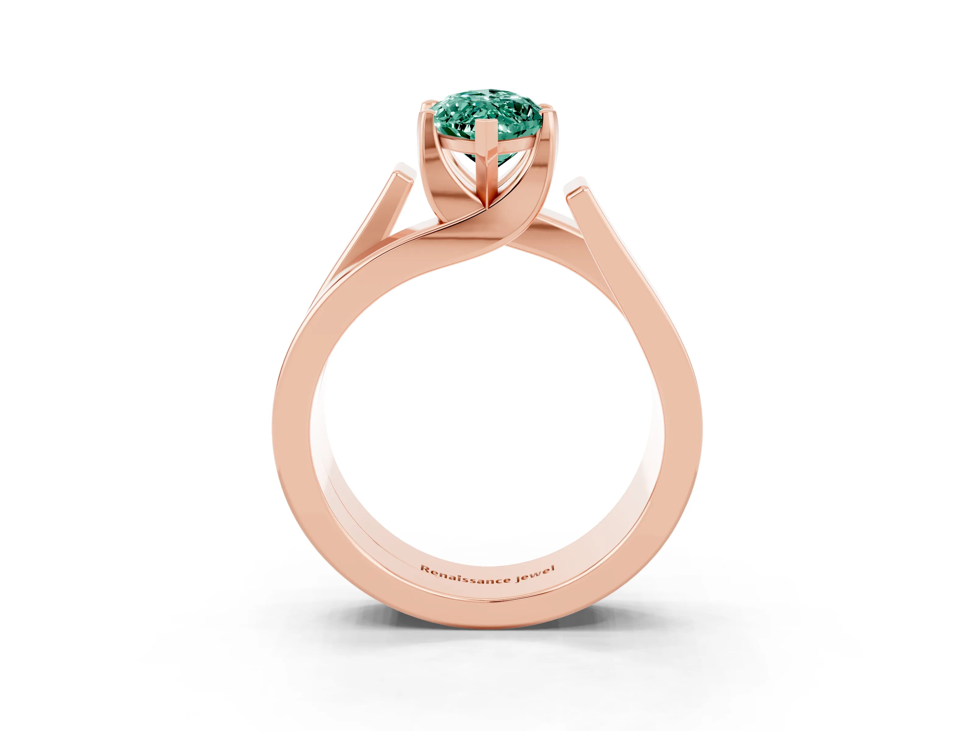 Rose gold Modern Tension Set Marquise Cut Green Sapphire Solitaire Wide Band Ring_3