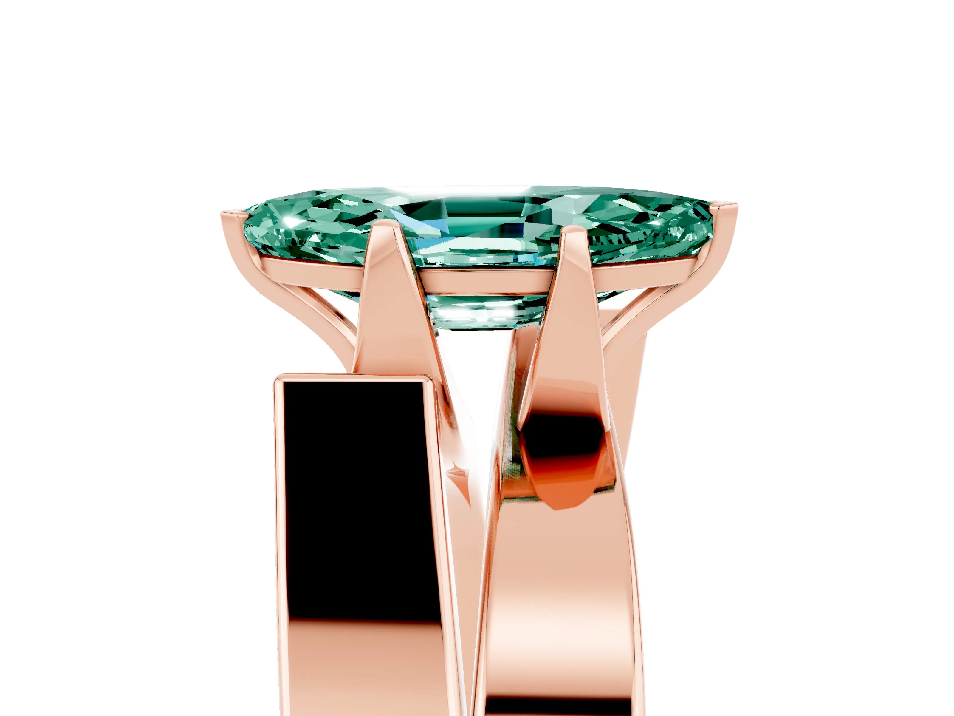 Rose gold Modern Tension Set Marquise Cut Green Sapphire Solitaire Wide Band Ring_5