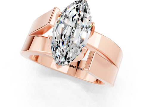 Rose gold Modern Tension Set Marquise Cut Moissanite Solitaire Wide Band Ring_1