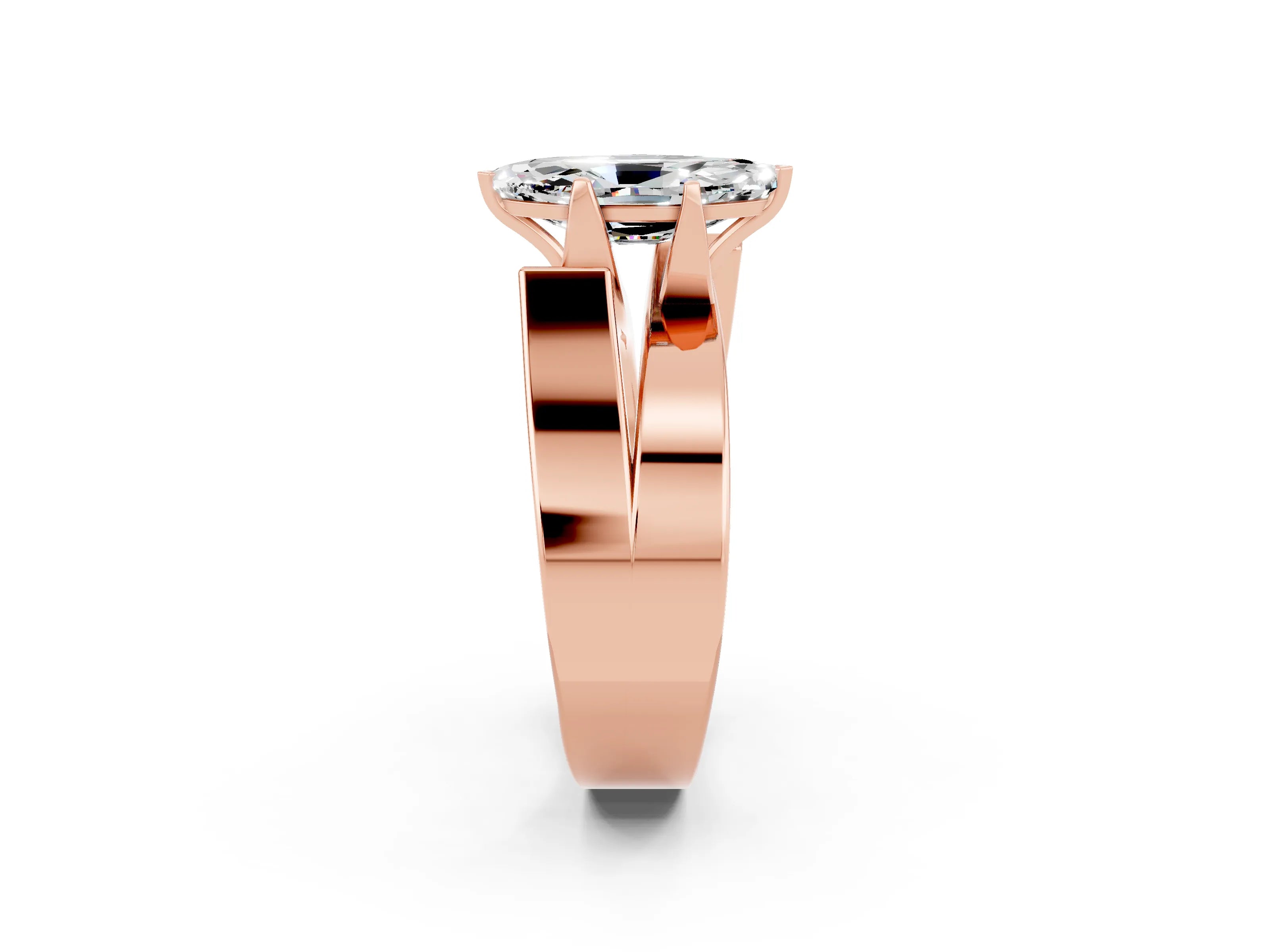 Rose gold Modern Tension Set Marquise Cut Moissanite Solitaire Wide Band Ring_2