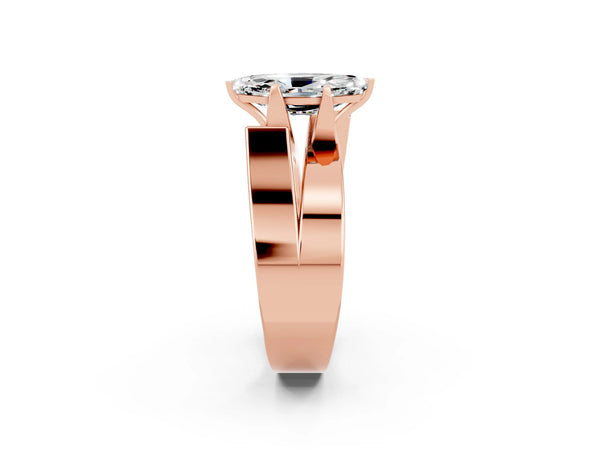 Rose gold Modern Tension Set Marquise Cut Moissanite Solitaire Wide Band Ring