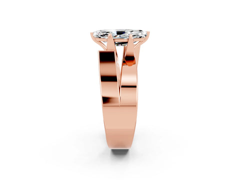 Rose gold Modern Tension Set Marquise Cut Moissanite Solitaire Wide Band Ring_2