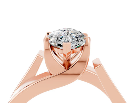 Rose gold Modern Tension Set Marquise Cut Moissanite Solitaire Wide Band Ring_4