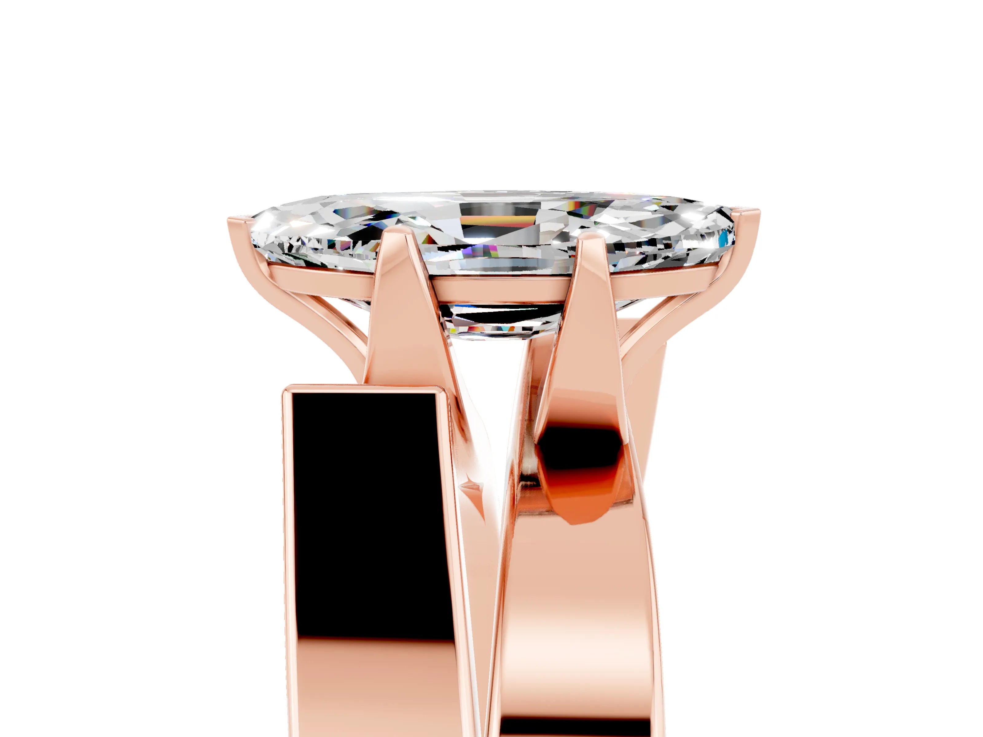 Rose gold Modern Tension Set Marquise Cut Moissanite Solitaire Wide Band Ring_5