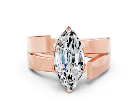 Rose gold Modern Tension Set Marquise Cut Moissanite Solitaire Wide Band Ring