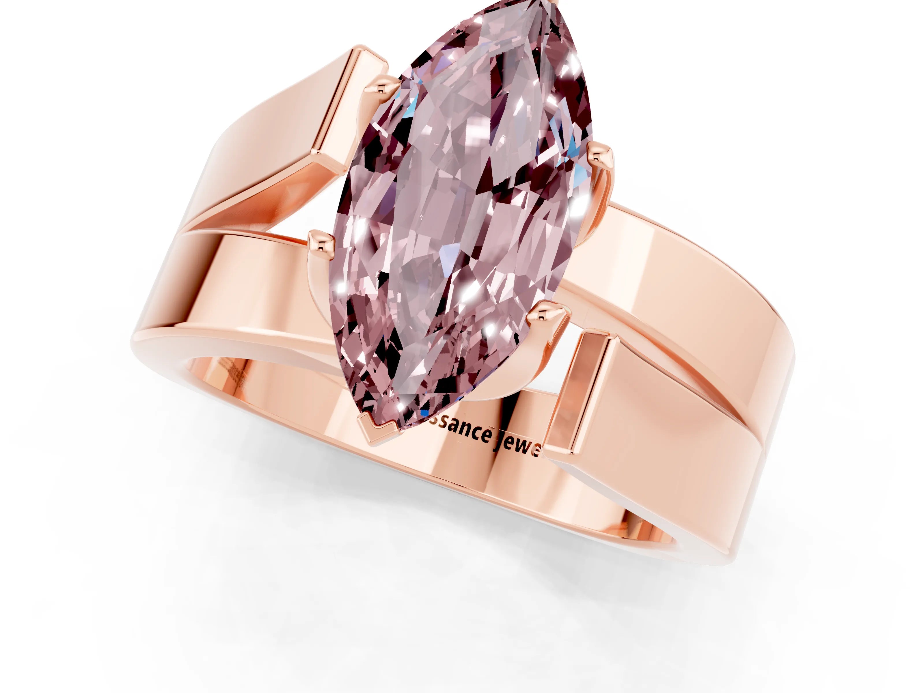 Rose gold Modern Tension Set Marquise Cut Morganite Solitaire Wide Band Ring_1