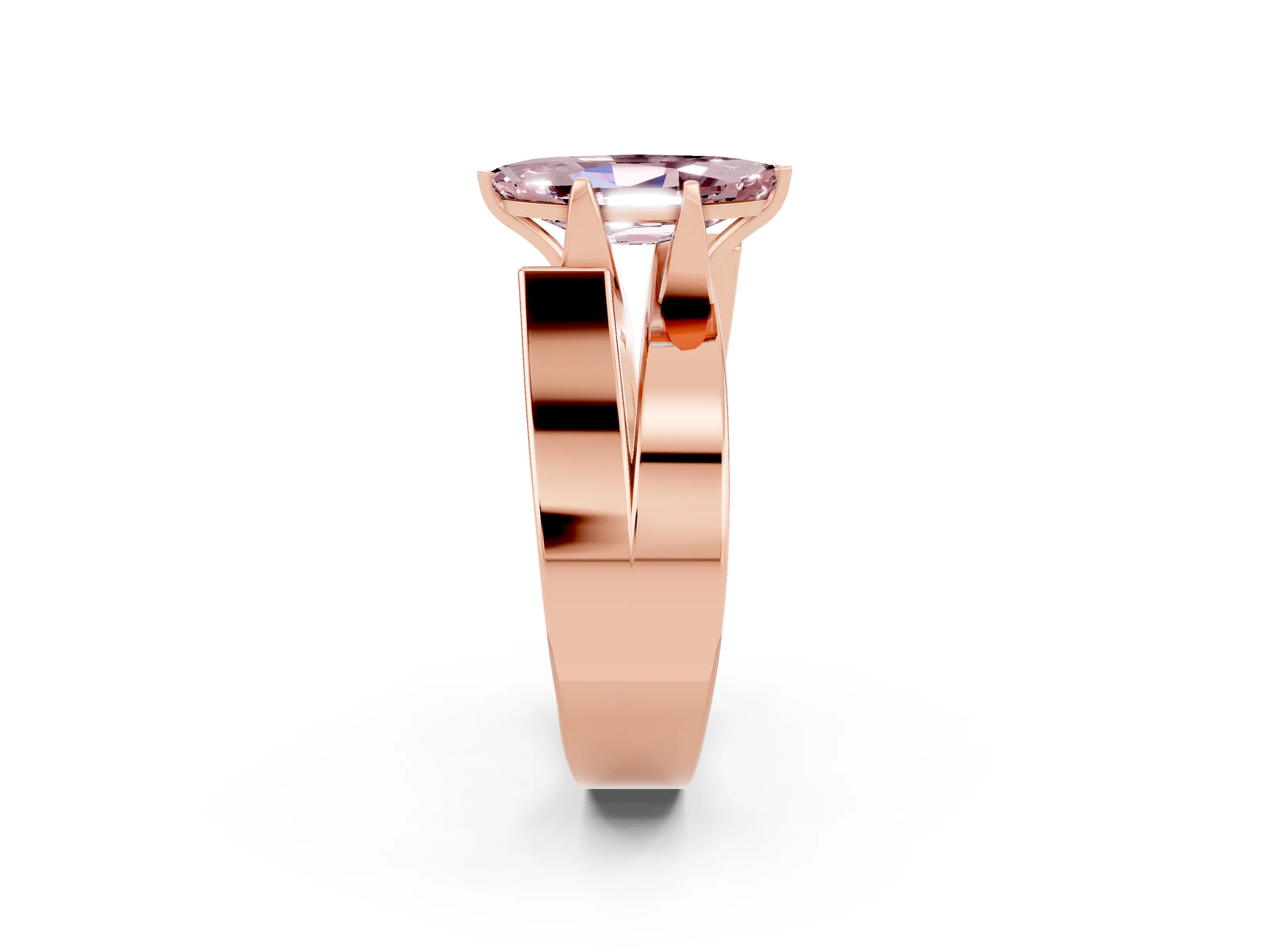 Rose gold Modern Tension Set Marquise Cut Morganite Solitaire Wide Band Ring_2