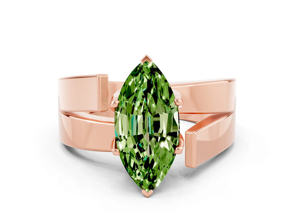 Rose gold Modern Tension Set Marquise Cut Peridot Solitaire Wide Band Ring
