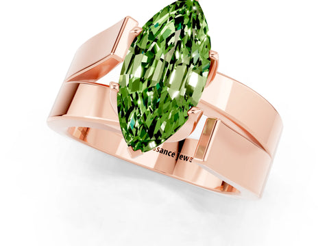 Rose gold Modern Tension Set Marquise Cut Peridot Solitaire Wide Band Ring_1